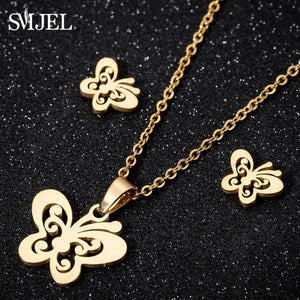 SMJEL Stainless Steel Butterfly Necklaces for Women Cute Animal Pendants Choker Girls Kids Fashion Jewelry Gift boucle d'oreille