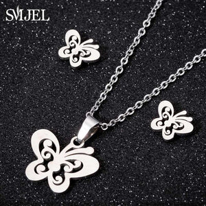 SMJEL Stainless Steel Butterfly Necklaces for Women Cute Animal Pendants Choker Girls Kids Fashion Jewelry Gift boucle d'oreille
