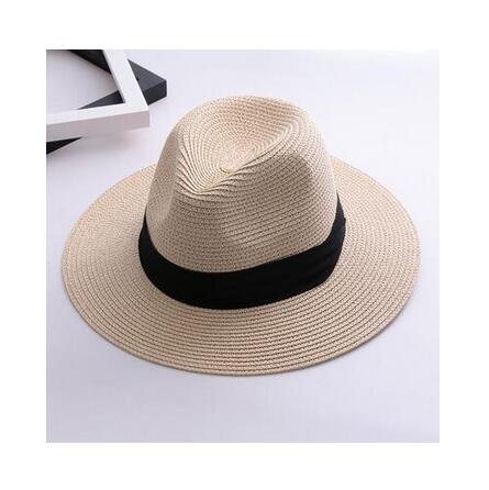 SUOGRY Brand Straw Hats For Women Panama Hat Beige White Mens Beach Casual Wide Brimmed Summer Hawaiian Fashion Sun Hat