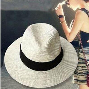 SUOGRY Brand Straw Hats For Women Panama Hat Beige White Mens Beach Casual Wide Brimmed Summer Hawaiian Fashion Sun Hat