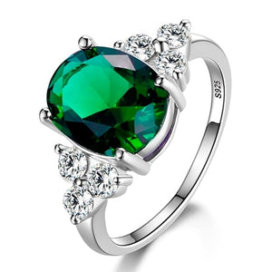 Women's Rings 925 Sterling Silver Jewelry Ring With Oval Cut AAAAA Royal Blue Red Emerald Green Olive Zircon Ring Wedding Gifts
