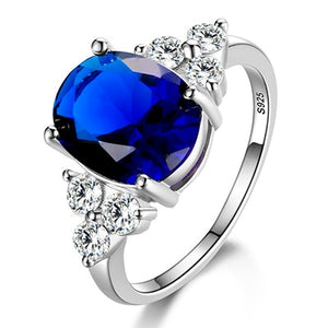 Women's Rings 925 Sterling Silver Jewelry Ring With Oval Cut AAAAA Royal Blue Red Emerald Green Olive Zircon Ring Wedding Gifts