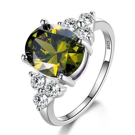 Women's Rings 925 Sterling Silver Jewelry Ring With Oval Cut AAAAA Royal Blue Red Emerald Green Olive Zircon Ring Wedding Gifts