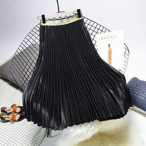 Sherhure 2019 High Quality Women Summer Pleated Skirt Stretch High Waist Women Long Skirt Female Jumper Women Midi Skirt Saia