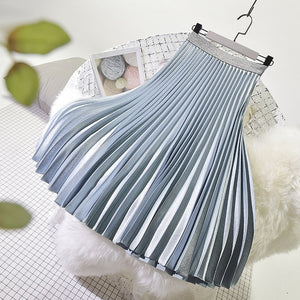 Sherhure 2019 High Quality Women Summer Pleated Skirt Stretch High Waist Women Long Skirt Female Jumper Women Midi Skirt Saia