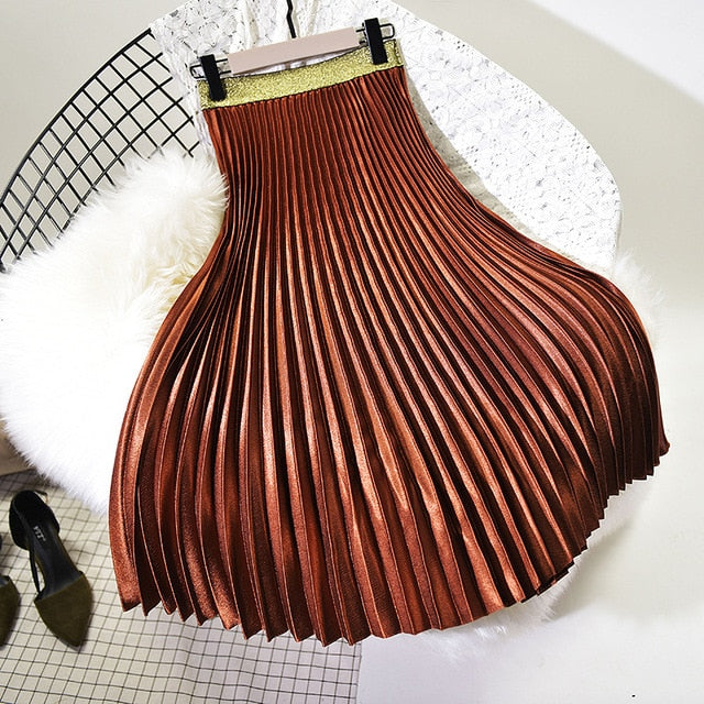 Sherhure 2019 High Quality Women Summer Pleated Skirt Stretch High Waist Women Long Skirt Female Jumper Women Midi Skirt Saia