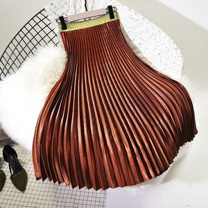 Sherhure 2019 High Quality Women Summer Pleated Skirt Stretch High Waist Women Long Skirt Female Jumper Women Midi Skirt Saia