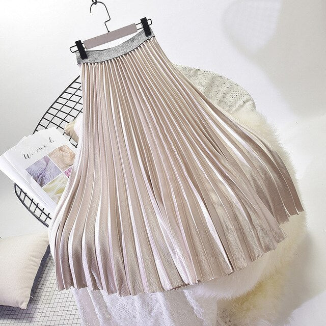 Sherhure 2019 High Quality Women Summer Pleated Skirt Stretch High Waist Women Long Skirt Female Jumper Women Midi Skirt Saia