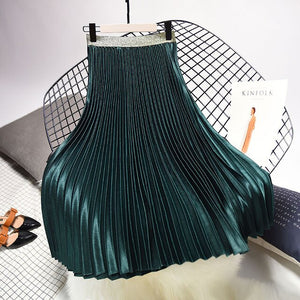 Sherhure 2019 High Quality Women Summer Pleated Skirt Stretch High Waist Women Long Skirt Female Jumper Women Midi Skirt Saia