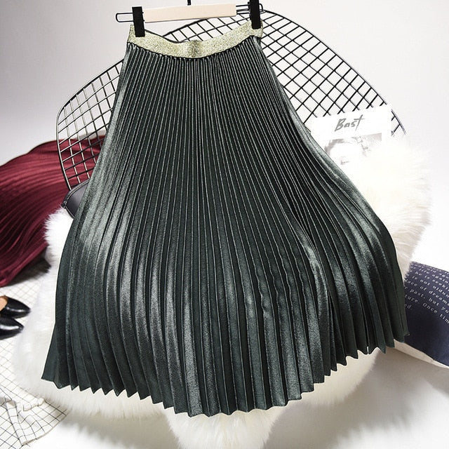 Sherhure 2019 High Quality Women Summer Pleated Skirt Stretch High Waist Women Long Skirt Female Jumper Women Midi Skirt Saia