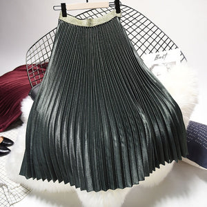 Sherhure 2019 High Quality Women Summer Pleated Skirt Stretch High Waist Women Long Skirt Female Jumper Women Midi Skirt Saia