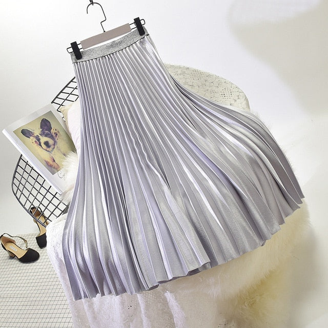 Sherhure 2019 High Quality Women Summer Pleated Skirt Stretch High Waist Women Long Skirt Female Jumper Women Midi Skirt Saia