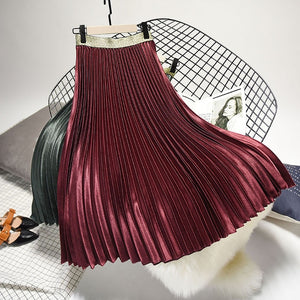 Sherhure 2019 High Quality Women Summer Pleated Skirt Stretch High Waist Women Long Skirt Female Jumper Women Midi Skirt Saia