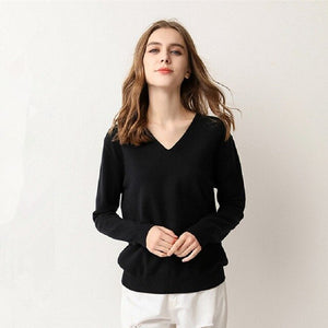 Ladies V Neck Knitted Sweater Women Pullovers  Jumper Spring Autumn Basic Women Sweaters Pullover Soft Slim Top Knitwear Female