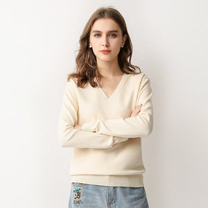 Ladies V Neck Knitted Sweater Women Pullovers  Jumper Spring Autumn Basic Women Sweaters Pullover Soft Slim Top Knitwear Female
