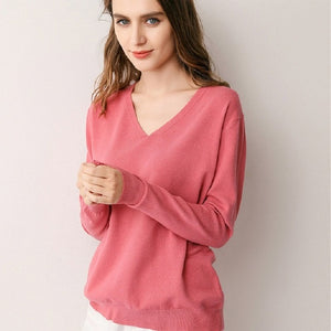 Ladies V Neck Knitted Sweater Women Pullovers  Jumper Spring Autumn Basic Women Sweaters Pullover Soft Slim Top Knitwear Female