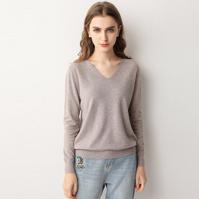 Ladies V Neck Knitted Sweater Women Pullovers  Jumper Spring Autumn Basic Women Sweaters Pullover Soft Slim Top Knitwear Female