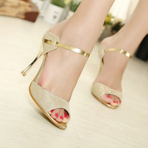Women Heel Sandals Peep Toe High Heel Sandals Women Pumps Female Sandals Thin Heels Ladies Sandals Wedding Shoes Gold Silver 43