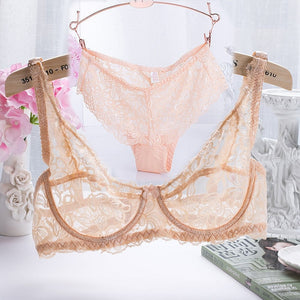 2019 Hollow Sexy Lingerie Bra Set Women Underwear Push Up Bra Mesh Bralette Erotic Lingerie Ultrathin Vintage Lace Lingerie Set
