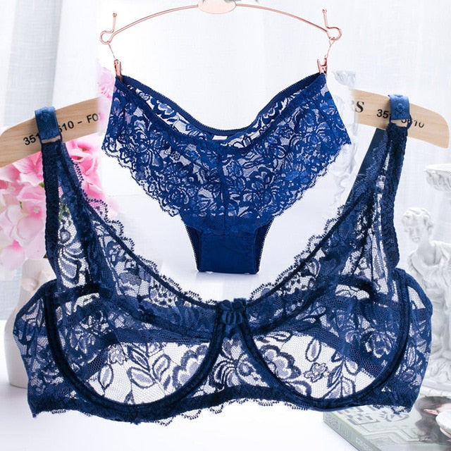 2019 Hollow Sexy Lingerie Bra Set Women Underwear Push Up Bra Mesh Bralette Erotic Lingerie Ultrathin Vintage Lace Lingerie Set