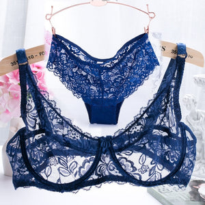 2019 Hollow Sexy Lingerie Bra Set Women Underwear Push Up Bra Mesh Bralette Erotic Lingerie Ultrathin Vintage Lace Lingerie Set