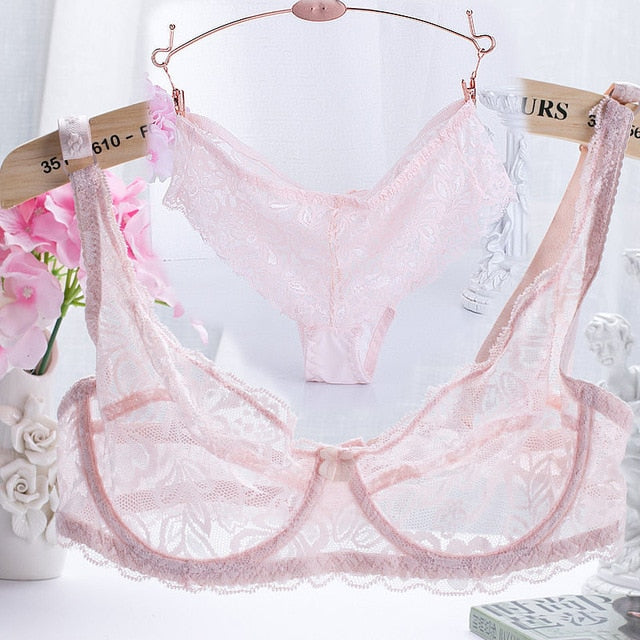 2019 Hollow Sexy Lingerie Bra Set Women Underwear Push Up Bra Mesh Bralette Erotic Lingerie Ultrathin Vintage Lace Lingerie Set
