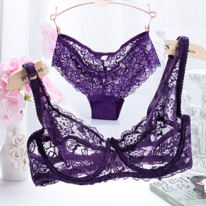 2019 Hollow Sexy Lingerie Bra Set Women Underwear Push Up Bra Mesh Bralette Erotic Lingerie Ultrathin Vintage Lace Lingerie Set