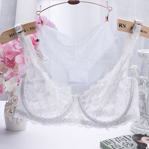 2019 Hollow Sexy Lingerie Bra Set Women Underwear Push Up Bra Mesh Bralette Erotic Lingerie Ultrathin Vintage Lace Lingerie Set