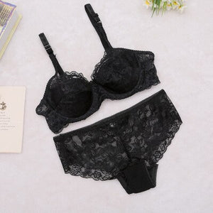 2019 Hollow Sexy Lingerie Bra Set Women Underwear Push Up Bra Mesh Bralette Erotic Lingerie Ultrathin Vintage Lace Lingerie Set