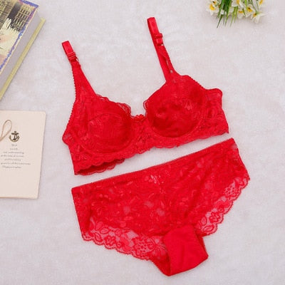 2019 Hollow Sexy Lingerie Bra Set Women Underwear Push Up Bra Mesh Bralette Erotic Lingerie Ultrathin Vintage Lace Lingerie Set