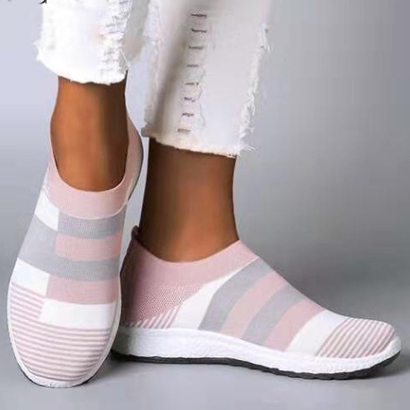 Women's Casual Vulcanized Shoes Woman Mesh Sneakers Women Knitted Flat Ladies Slip On Female Footwear Size 42 Feminino Zapatos