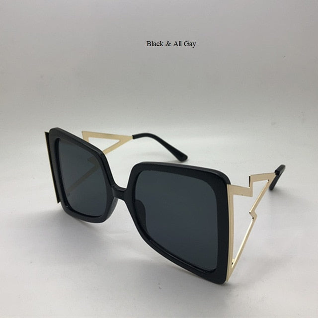 Hollow Oversize Square Sunglasses For Women 2020 New Fashion Bow Shape Bee Sun Glasses Female Gradient Black Pink Big Shades