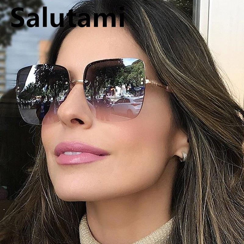 Oversized Square Gradient Sunglasses For Women 2020 New Fashion Big Frame Rimless Sun Glasses Female Chic Goggle Eyewear Ins Hot
