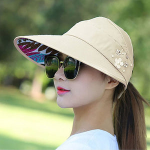 Summer Hats For Women Foldable Sun Hat Pearl Flower Visor Suncreen Floppy Cap Female Outdoor Casual Baseball Cap