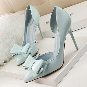 BIGTREE Shoes Bow Women Pumps Pu Leather High Heels Sexy Office Shoes Women Heels Stiletto Ladies Shoes Wedding Free Shipping