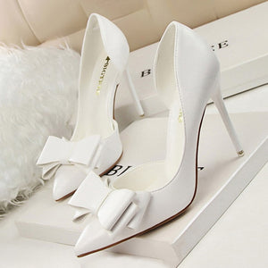 BIGTREE Shoes Bow Women Pumps Pu Leather High Heels Sexy Office Shoes Women Heels Stiletto Ladies Shoes Wedding Free Shipping