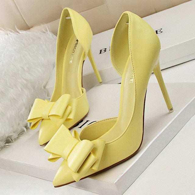 BIGTREE Shoes Bow Women Pumps Pu Leather High Heels Sexy Office Shoes Women Heels Stiletto Ladies Shoes Wedding Free Shipping