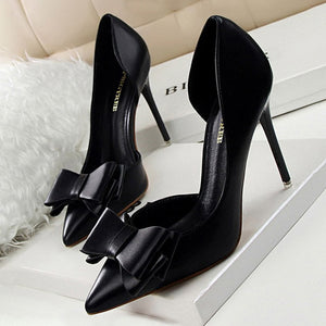 BIGTREE Shoes Bow Women Pumps Pu Leather High Heels Sexy Office Shoes Women Heels Stiletto Ladies Shoes Wedding Free Shipping