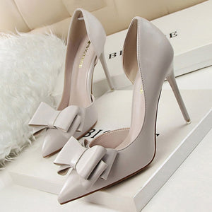 BIGTREE Shoes Bow Women Pumps Pu Leather High Heels Sexy Office Shoes Women Heels Stiletto Ladies Shoes Wedding Free Shipping