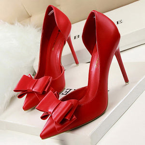 BIGTREE Shoes Bow Women Pumps Pu Leather High Heels Sexy Office Shoes Women Heels Stiletto Ladies Shoes Wedding Free Shipping