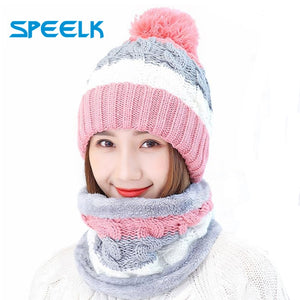 New Winter Women's Velvet Wool Hats Twist color matching Beanies Skullies Hat Female Riding Bib Knitted Hats Sets Wholesale