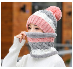 New Winter Women's Velvet Wool Hats Twist color matching Beanies Skullies Hat Female Riding Bib Knitted Hats Sets Wholesale