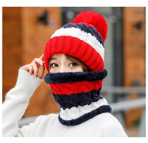 New Winter Women's Velvet Wool Hats Twist color matching Beanies Skullies Hat Female Riding Bib Knitted Hats Sets Wholesale