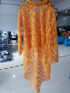 DEAT 2019 New Summer Fashion Autumn Round Neck Full Sleeves Lace Hollow Out Asymmetrical Pullover Female Clothes BF21108XL