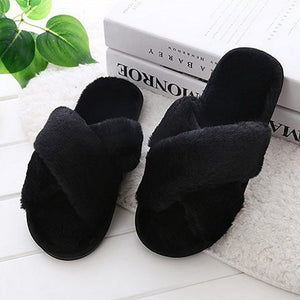 SHUJIN Women Slippers Winter Shoes Flat Sweet Home Slippers Woman Indoor Fur Warm Soft Slip On Black Pink Grey Female Slipper