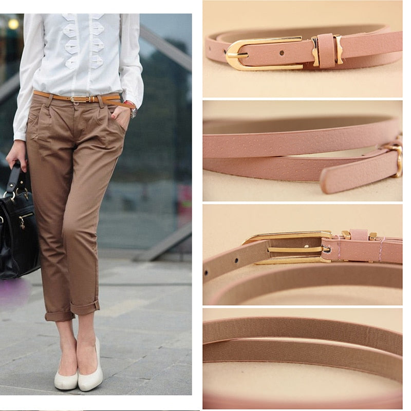 new Multi-color Lady's Slender thin Belt Ceinture feminion Pigskin metallic buckle women female waist belt free shipping