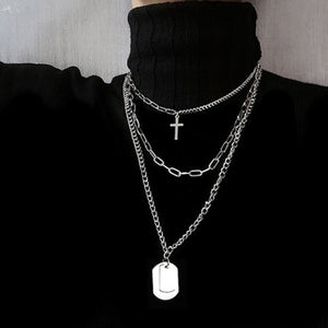AOMU 2020 Fashion Multilayer Hip Hop Long Chain Necklace For Women Men Jewelry Gifts Key Cross Pendant Necklace Accessories
