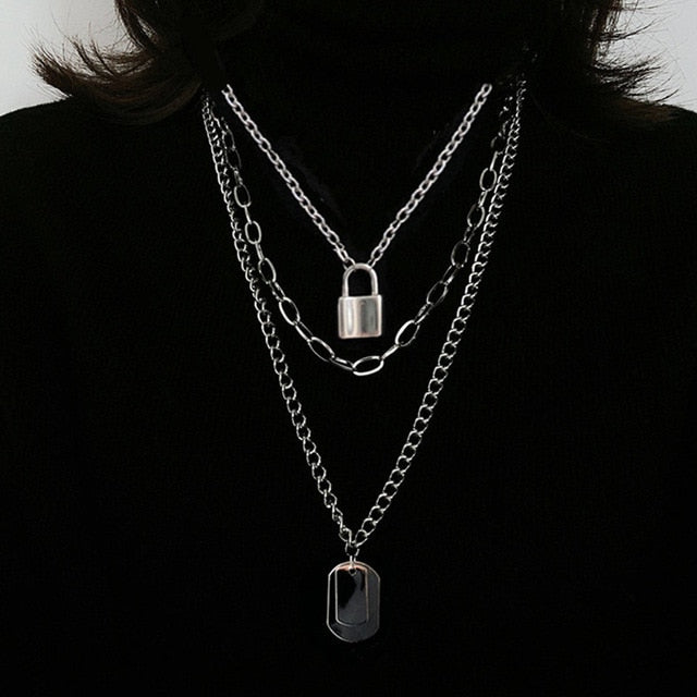 AOMU 2020 Fashion Multilayer Hip Hop Long Chain Necklace For Women Men Jewelry Gifts Key Cross Pendant Necklace Accessories