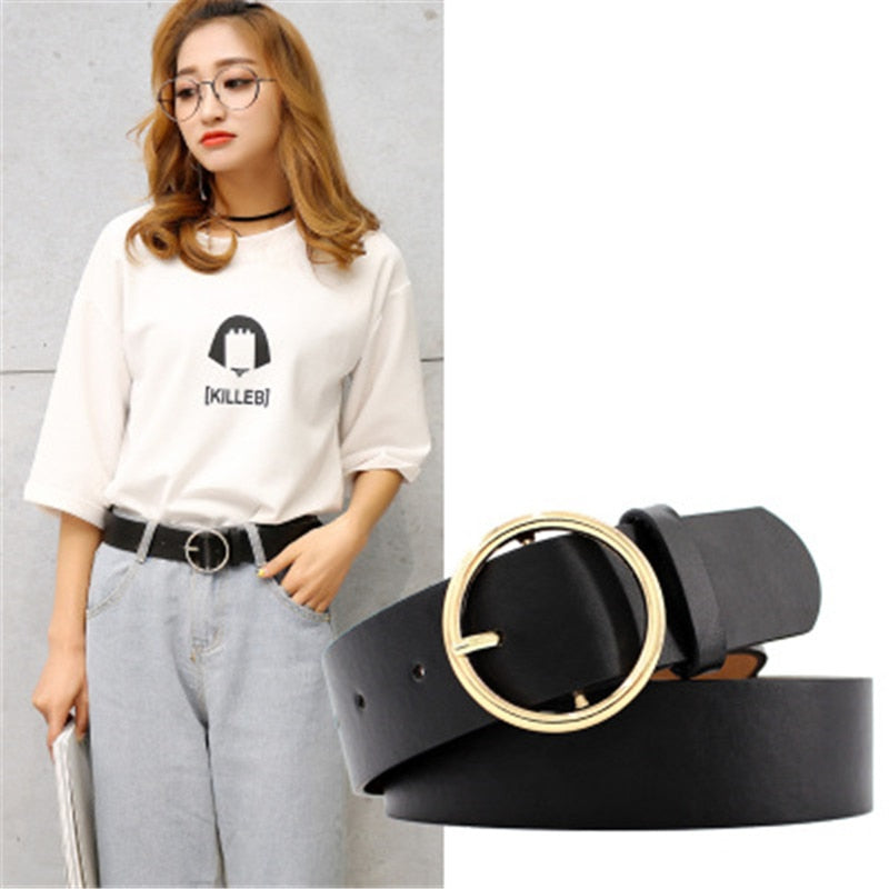 PU Leather New Round Buckle Women's Belt Wild Skirt Denim Pants belt Explosive accessories belt feminino cinturones