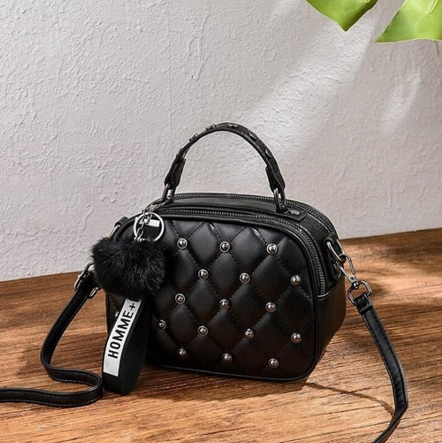 Mini PU Leather Crossbody Bags For Women 2020 Hair ball Shoulder Messenger Bag Ladies Small Rivet Handbags Travel Hand Bag
